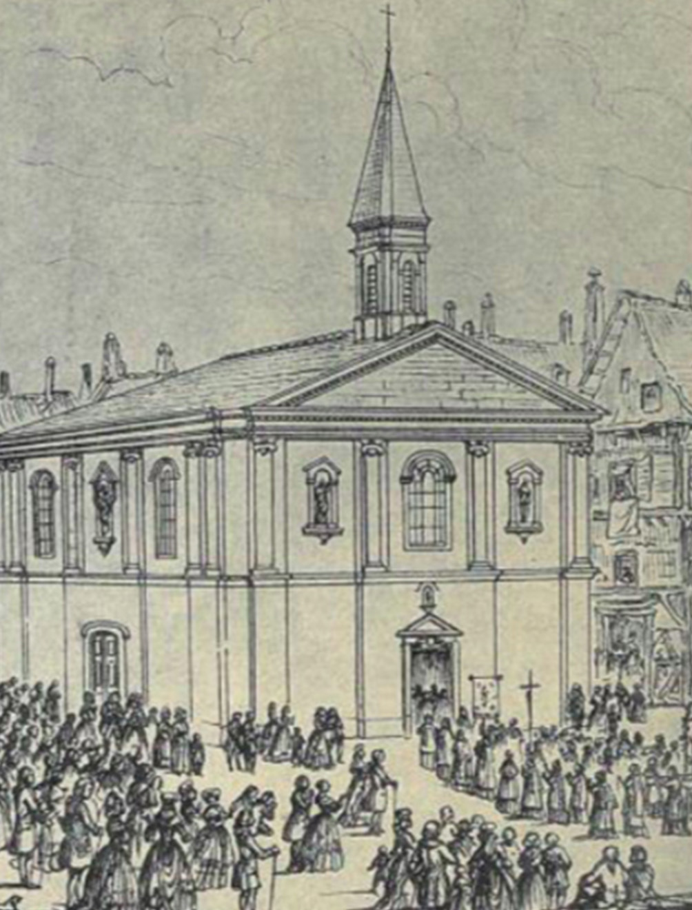 Carte postale de la chapelle Notre Dame de Bon Secours (île Feydeau) en 1778.