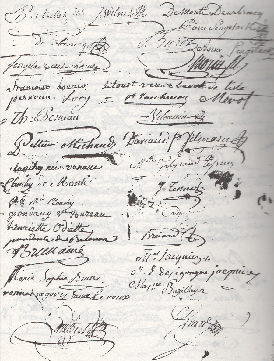 Quatrième page du contrat de mariage de Jean-Joseph Arnous Rivière et Marie-Félicité Courault en 1787