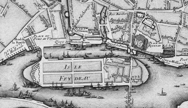 Carte de l'île Feydeau au XVIIIème siècle
